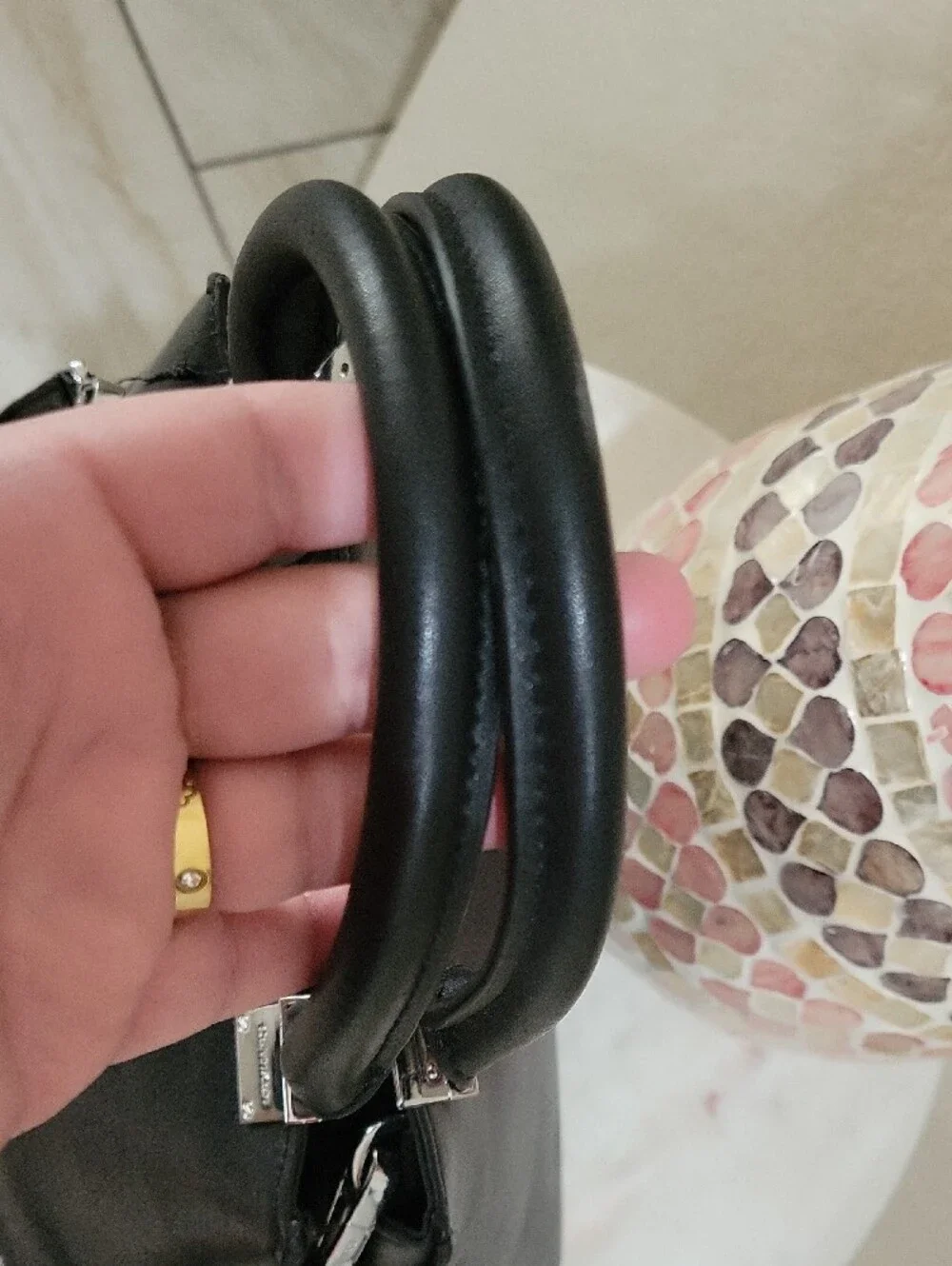 Calvin Klein Black Leather Structured Top-Handle Satchel